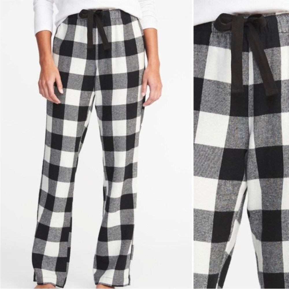 Old Navy Women’s Black and White 100% Cotton Buffalo Plaid Checkered Pants Sz XL